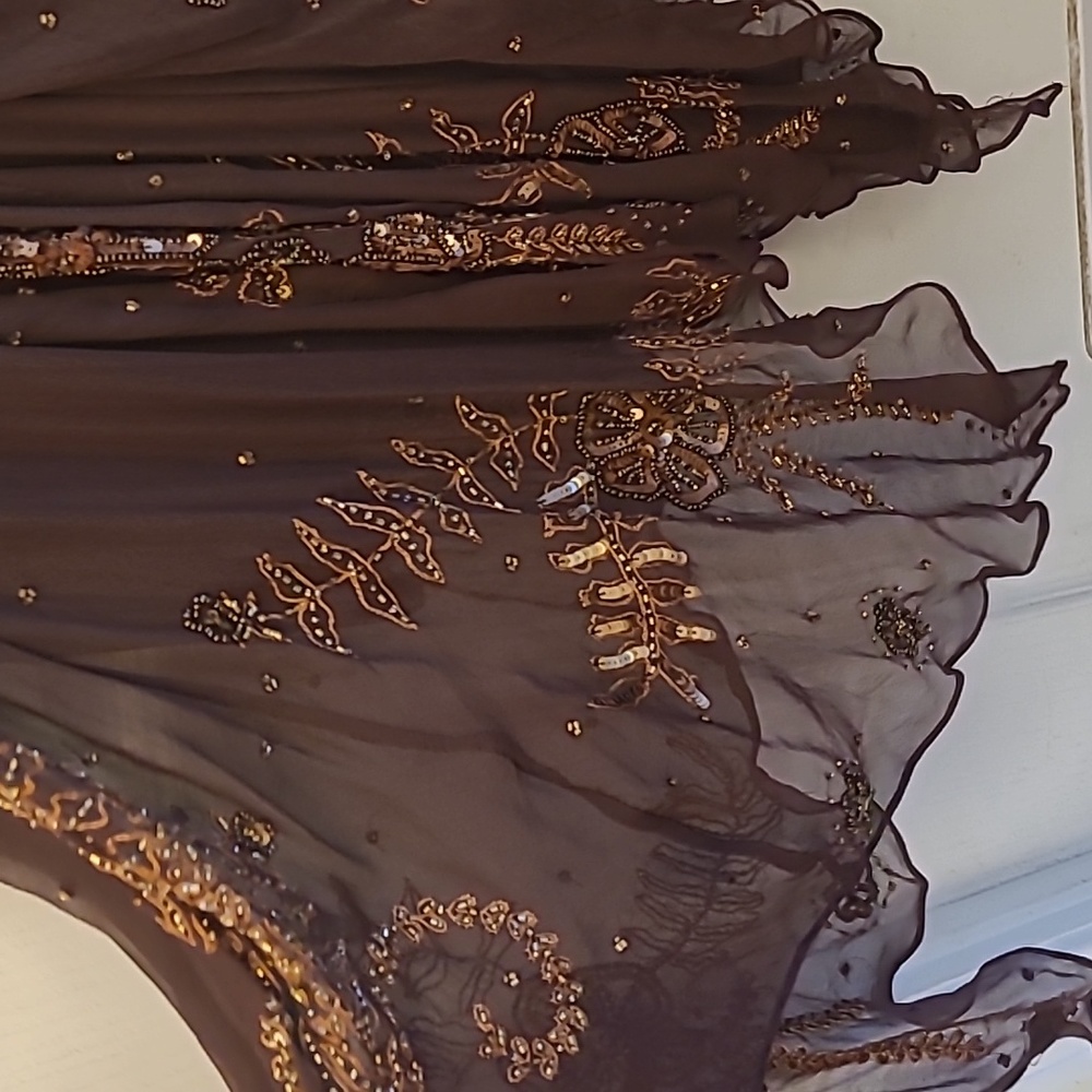 EUC VTG Marina 100% Silk Beaded and Sequined Chocolate Bown Lined Dress - Picture 6 of 17